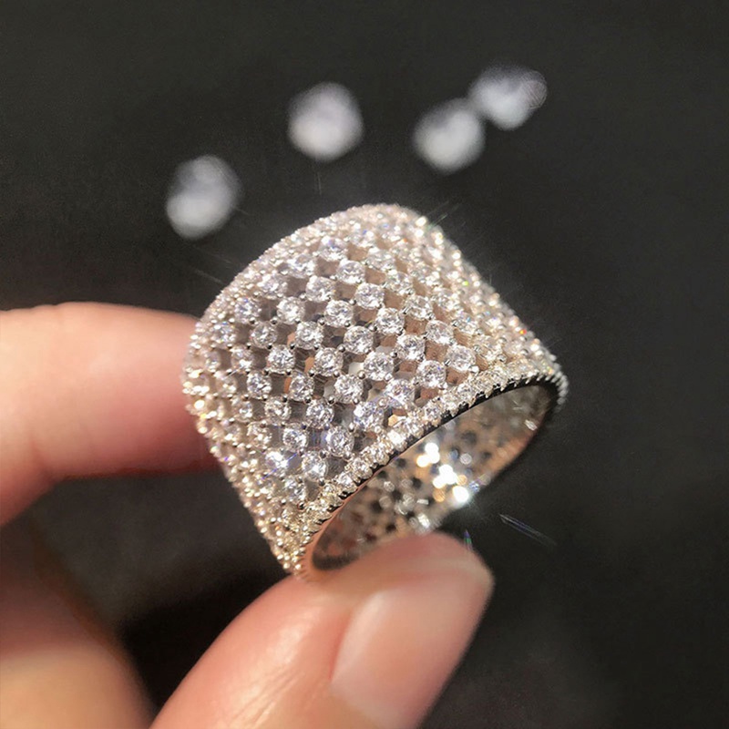 Fancyqube Cincin Cubic Zirconia Model Lebar Untuk Wanita