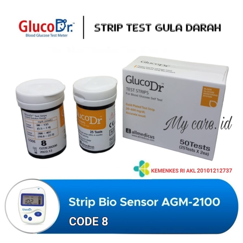 LynCare Strip GlucoDr / Stik Gluco Dr Biosensor Code 8 / Strip AGM 2100