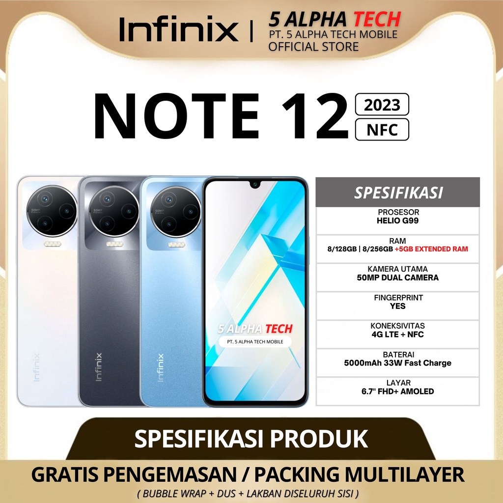 INFINIX NOTE 12 2023 13/128GB 13/256GB ( 8GB + 5GB EXTENDED RAM ) GARANSI RESMI INFINIX