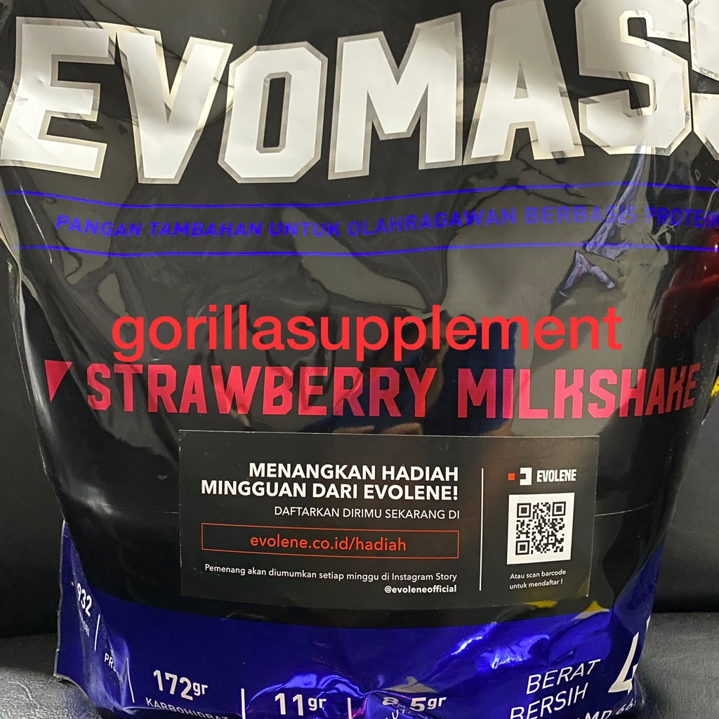 EVOLENE EVOMASS 10lbs 10lb 4.5KG Rasa Strawberry Milkshake Evo lene Evo Mass Epomass Gainer Weight Suplemen Fitness