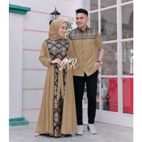 Couple gamis irwansyah batik brukat kombinasi model terbaru 2022 Kapel cople jumbo pasangan muslim l