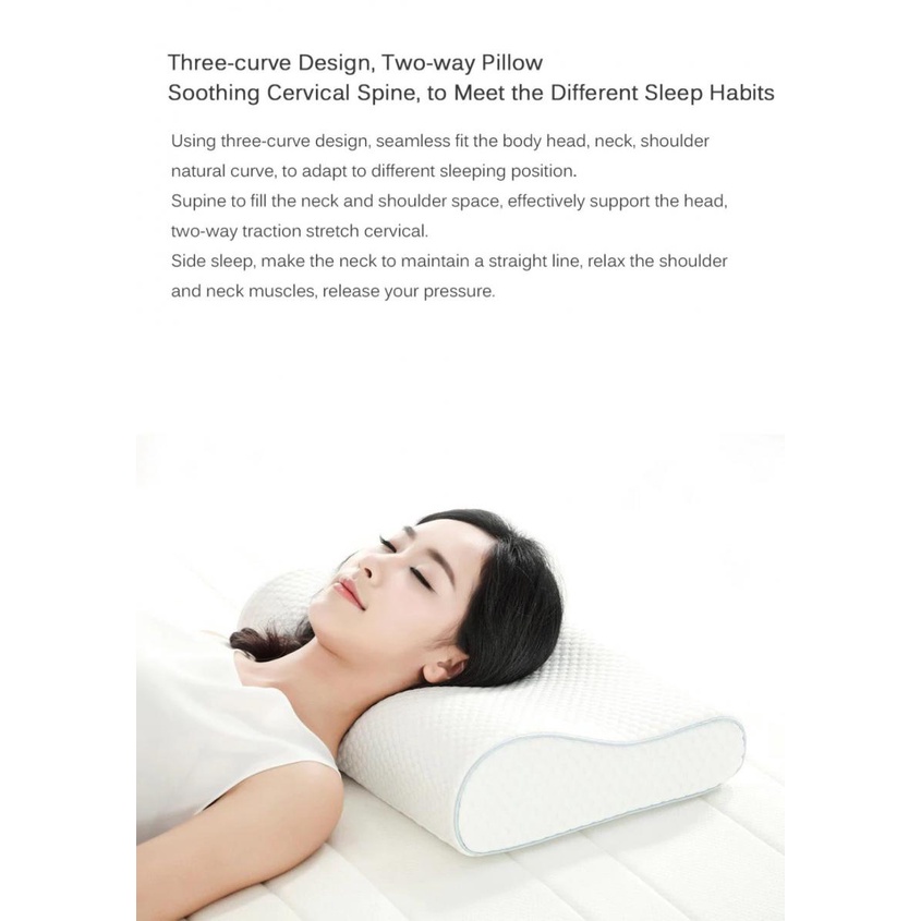 Tri-curved Memory Foam Slow Rebound Pillow Bantal Tidur Cotton - H1 - White