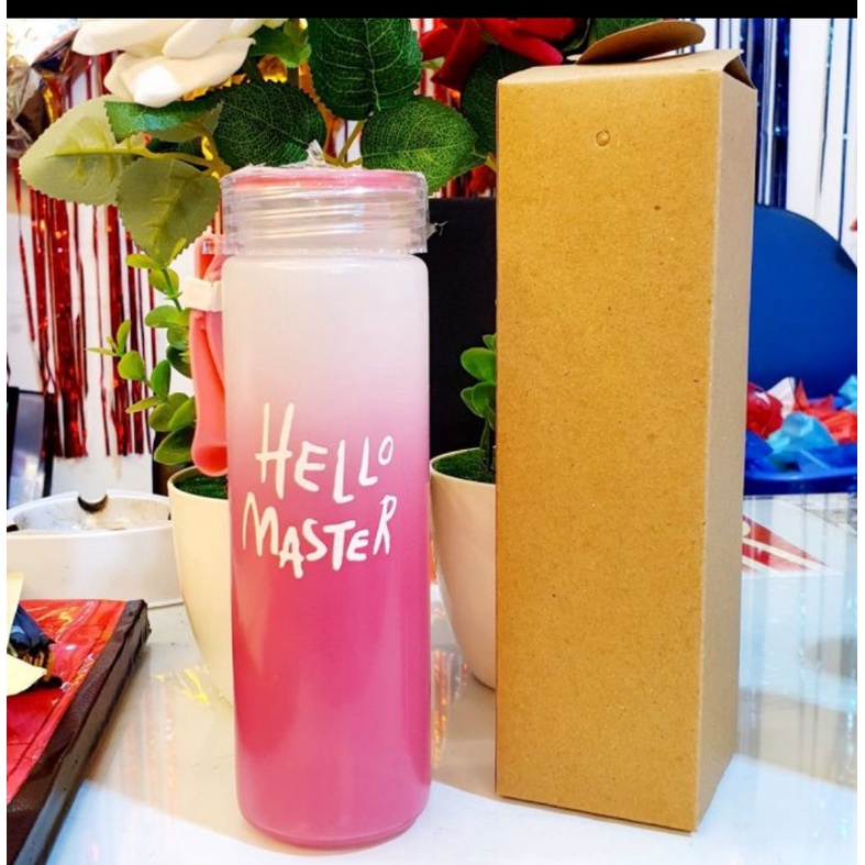 Serbagrosirmurah tempat botol minum hello master unik Termos Tumbler Kaca Botol Minum Kaca Tempat Botol Minum Hello Master Unik Travelling Botol Kaca Tebal Botol Minum Viral