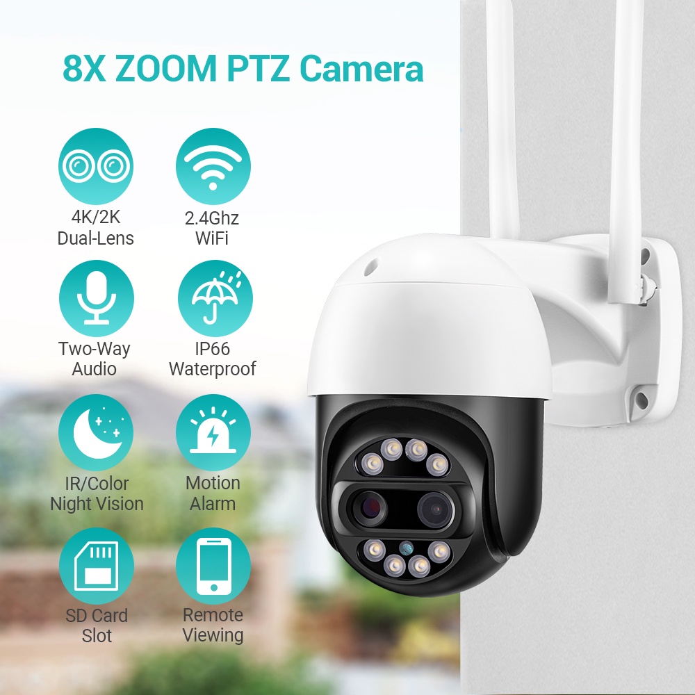 Hamrol New 4K 8MP Dual Lens 8X Hybrid Zoom PTZ Wifi IP Camera Outdoor AI Human Detection Audio CCTV Security Camera