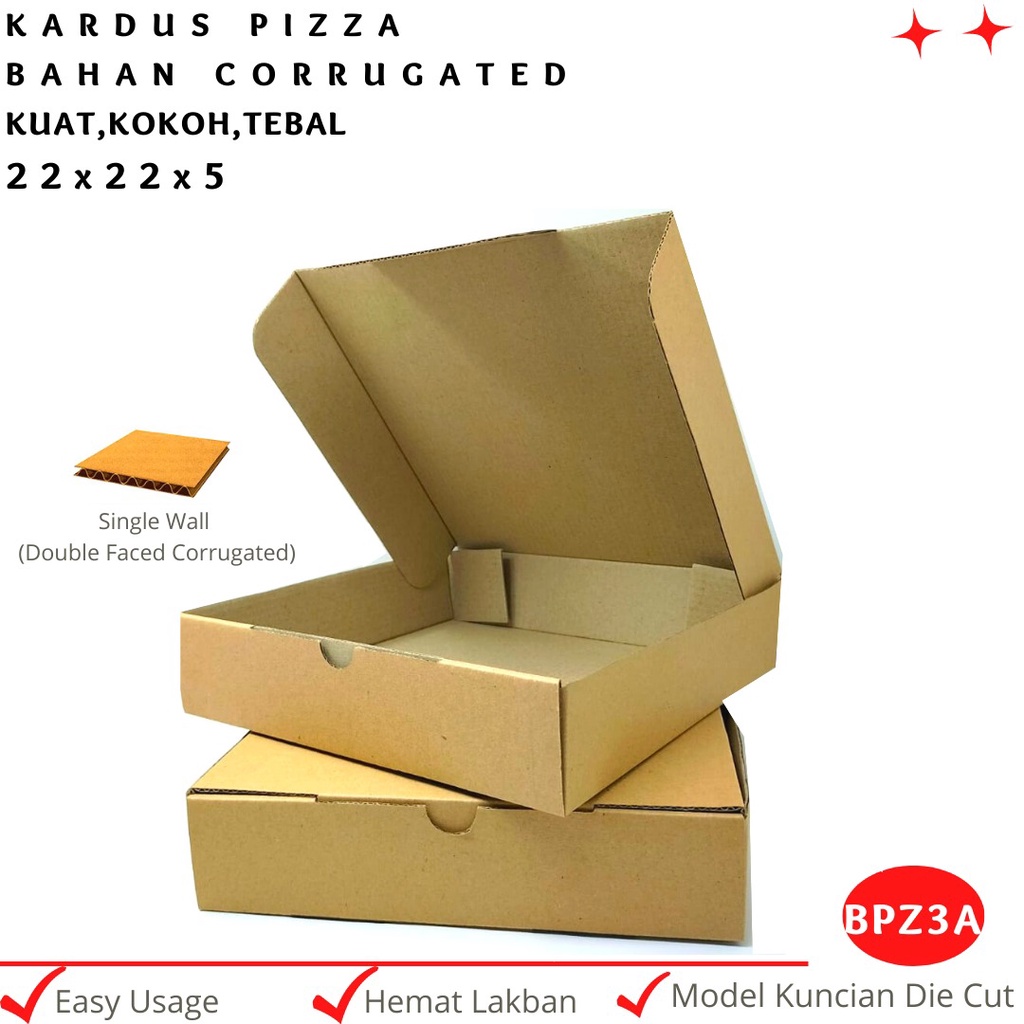 Kardus Pizza 22X22X5 Die Cut E-flute (BPZ3A-Corrugated)