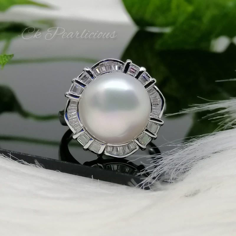 Cincin Mutiara Air Laut Lombok/Perak S925 Lapis Emas 18K