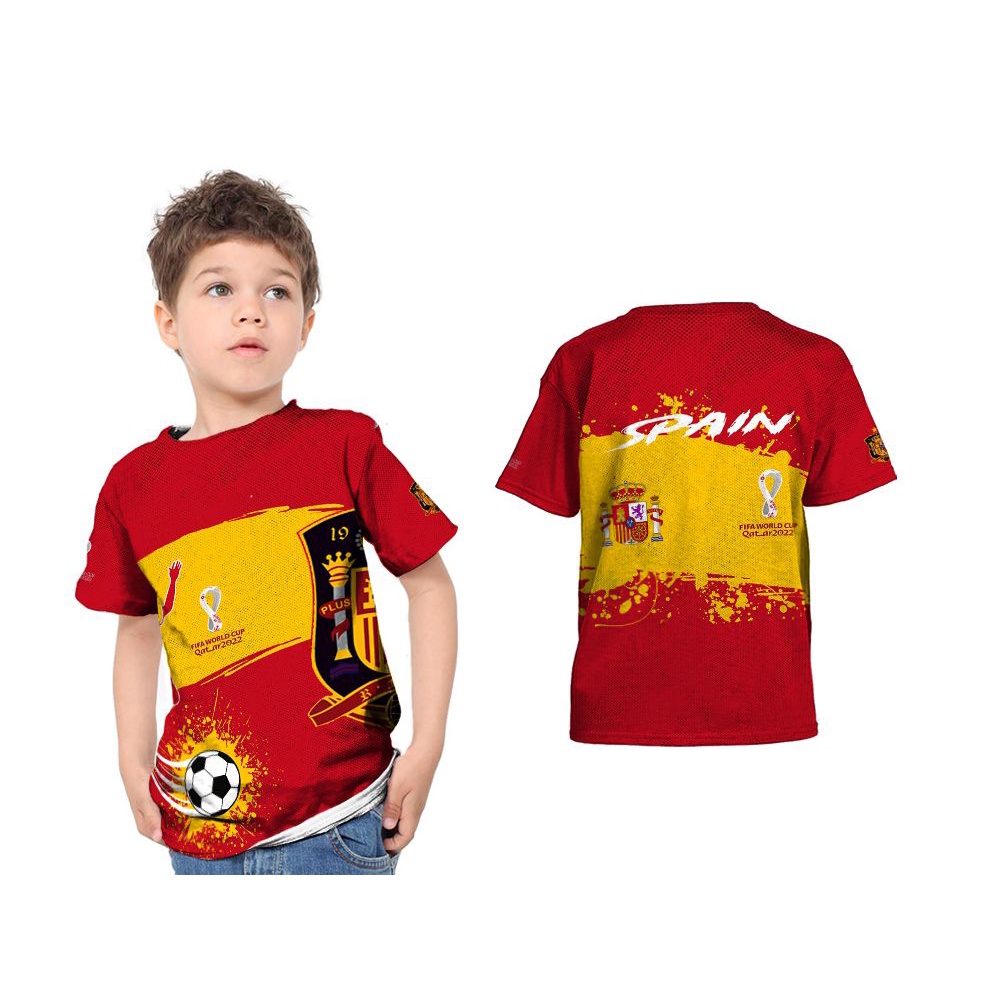 Kaos Baju Anak Fullprint Custom PIALA DUNIA QATAR 2022 Jersey SPAIN