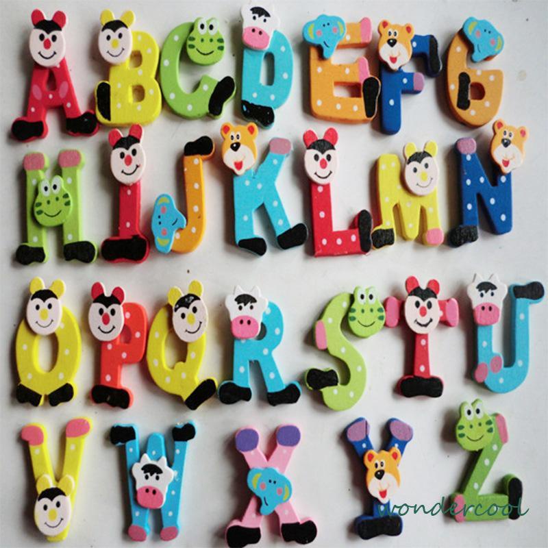 Stiker Kulkas Magnet Lucu Kartun Alphabet Tempelan Kayu Bahan Untuk Dekorasi Kulkas-Won