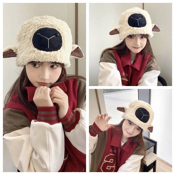 SHEEP MERINO - Topi Telinga Karakter Kambing Bucket Domba Hangat Musim Dingin atau Gugur Bahan Plush Gaya Korea By Chikoisme NR