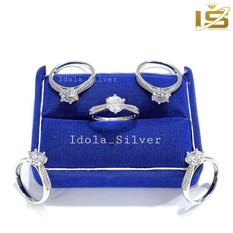 CINCIN PERAK ASLI SILVER 925 LAPIS EMAS PUTIH MODEL DESI SOLITER PERMATA FULL - PERHIASAN PERAK WANITA