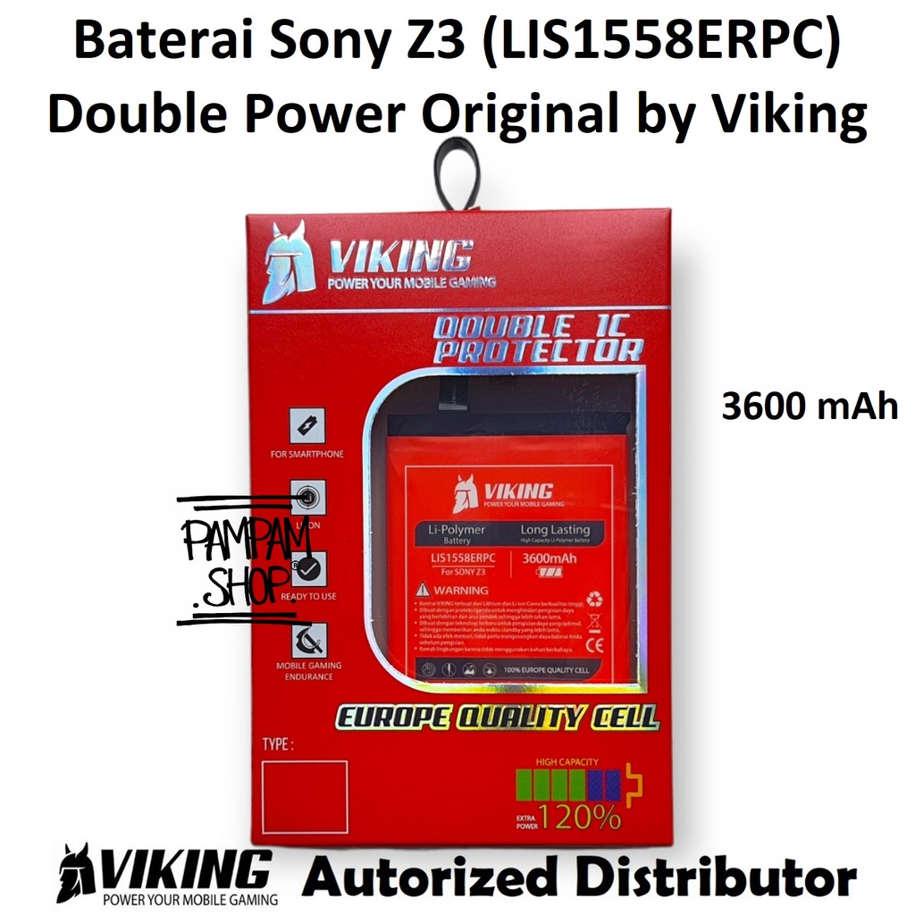 Baterai VIKING Double Power Original Sony Xperia Z3 Big LIS1558ERPC Batre Batrai Battery Handphone
