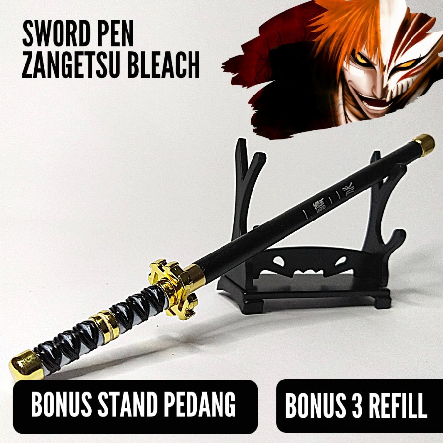 

PULPEN Zangetsu Bleach Pedang Sword Pen anime pena alat tulis karakter panjang 20 cm bonus refil dan stand pajangan koleksi