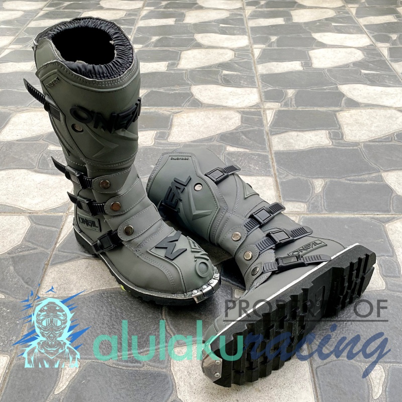 Sepatu Trail Boots with Protector Motocross MX Lokal Premium Best Quality - Grey