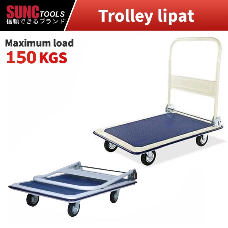 PROMO TROLLEY 150 kg hand truck handtruck troli dorongan lipat barang handle karet