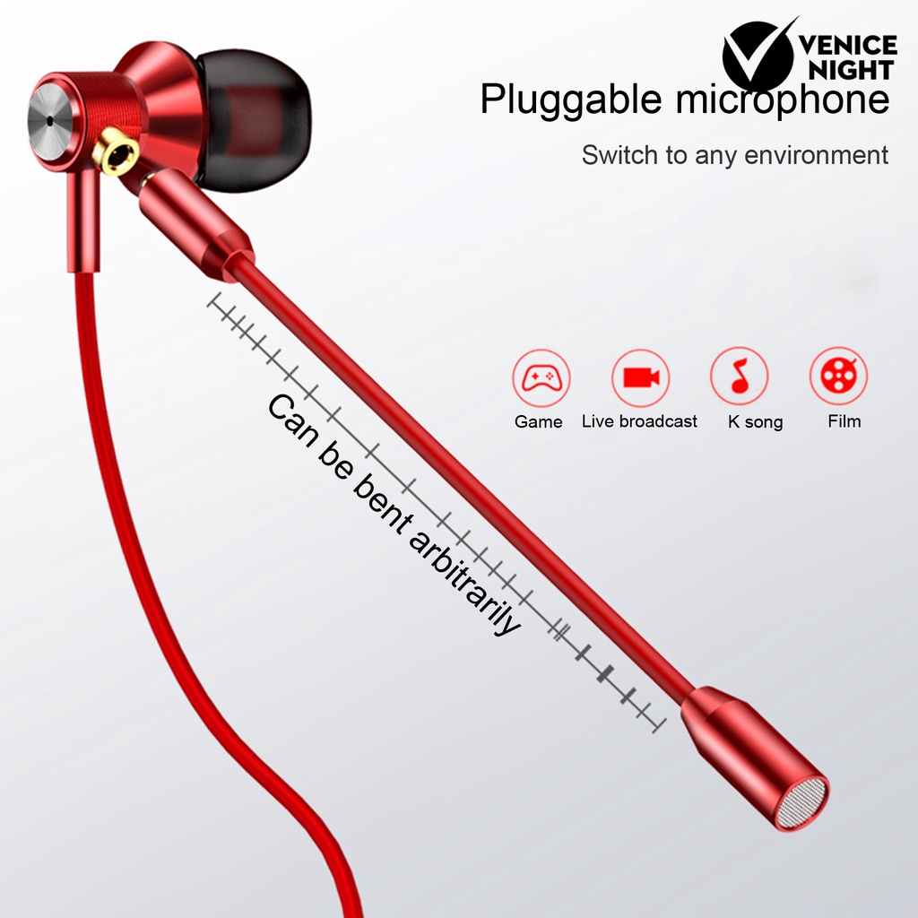 (VNEP) (Berkabel) Earphone Ergonomis Dual Mikrofon Stereo Universal L-Shaped Plug Metal Earphone untuk Gaming