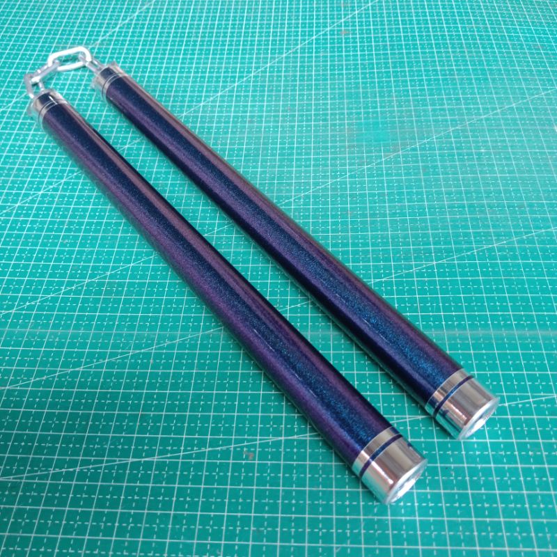 nunchaku double stick aluminium  rantai freestyle warna bunglon biru ungu