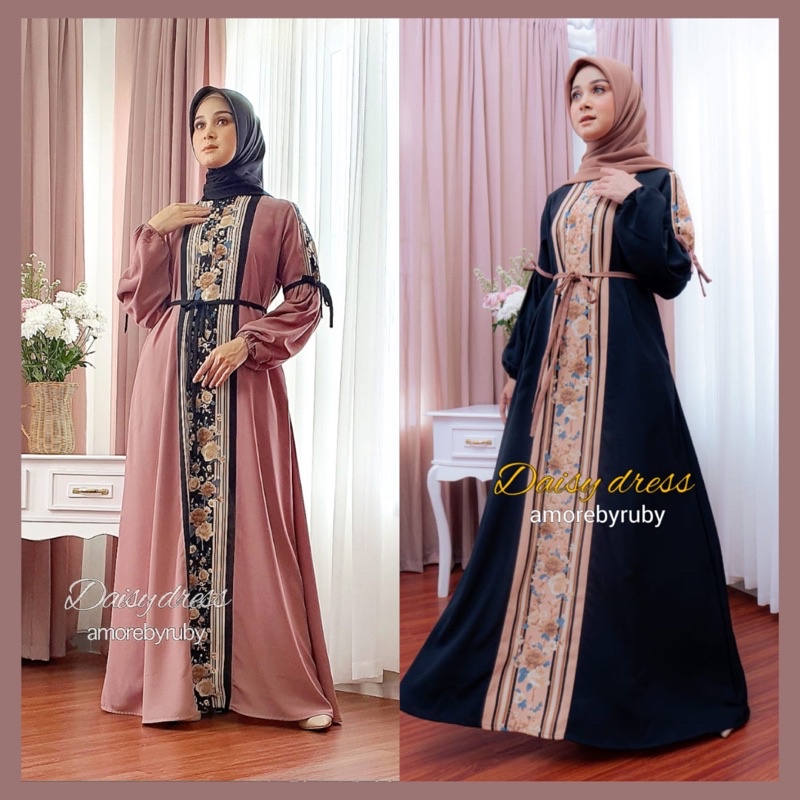 DAISY DRESS AMORE BY RUBY GAMIS MOTIF BUNGA PRINT KONDANGAN BUSUI FRIENDLY TALI