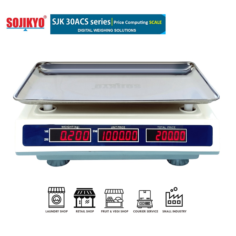 SOJIKYO ECO - 30ACS Timbangan Duduk Digital 30 Kg Timbangan Duduk Laundry Telur Sembako Paket Timbangan Beras Sayur / Timbangan Digital Elektronik 30kg Buah / Electronic Kitchen Computing Scale Double Display