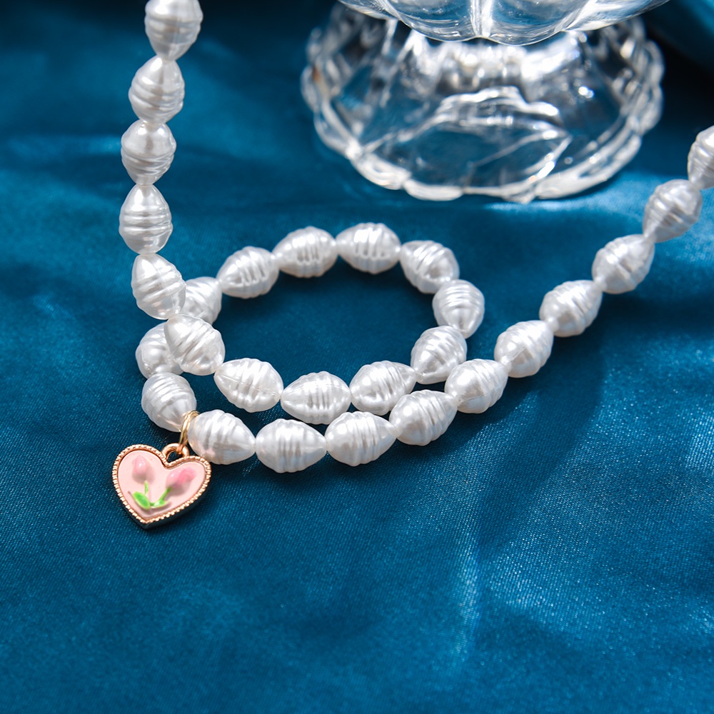 Kalung Rantai Klavikula Hias Liontin Mutiara Tulip Warna Pink Gaya Elegan Untuk Wanita