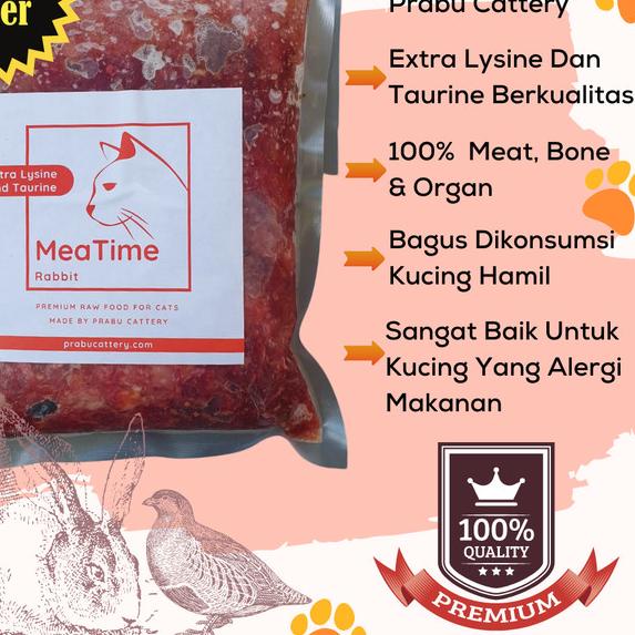 Meatime Rabbit, Makanan Kucing, Rawfood, Daging Kelinci Puyuh Giling