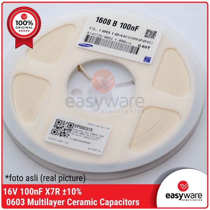 Capacitor SMD Samsung 100nF ±10% 16V X7R 0603 MLCC Kapasitor SMD