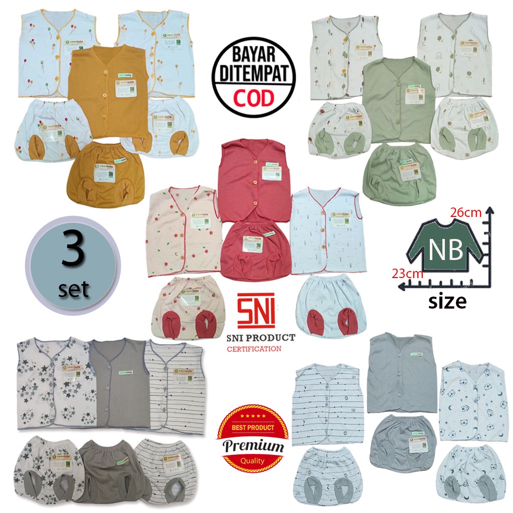 Isi 6 pcs Baju Bayi Kutung Celana Bayi 3 Set Baju Lengan Buntung Perlengkapan Bayi Baru Lahir Gift Set Baby Newborn Kado Murah