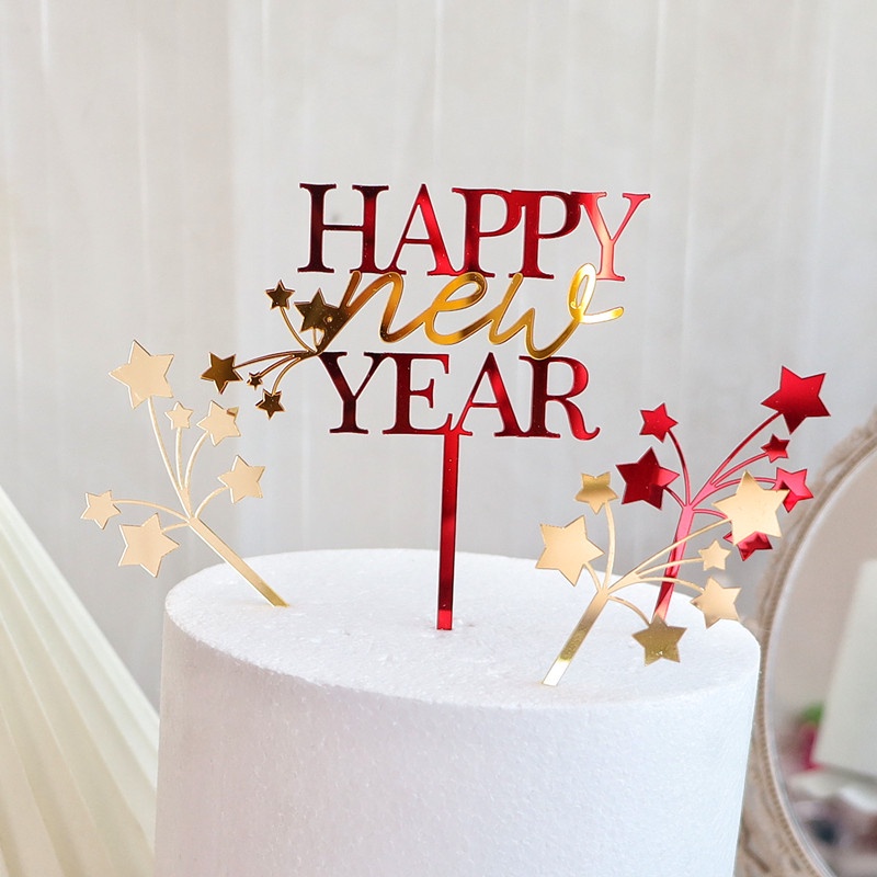 Topper Kue Desain Kembang Api Warna Emas Untuk Dekorasi Natal Tahun Baru