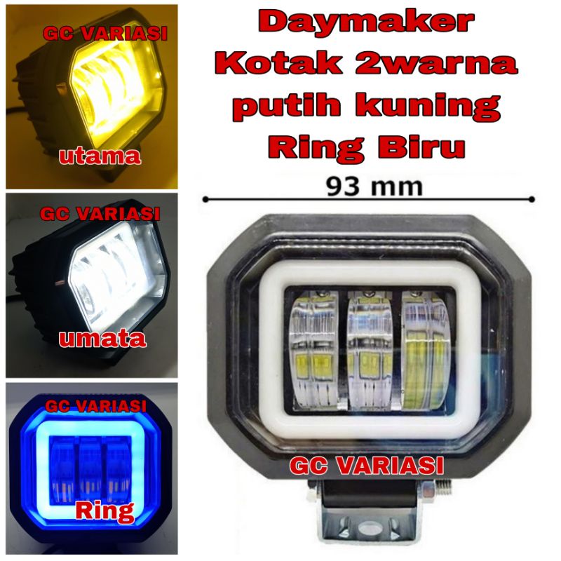 Lampu Daymaker 2warna 3 lensa kotak 30watt/Lampu Tembak Daymaker kotak 3mata 2warna Putih Kuning Rin