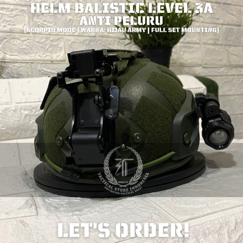 Helm Balistic Level 3 A Scorpio Mode Full Set dilengkapi mounting senter + senter + mounting nvg