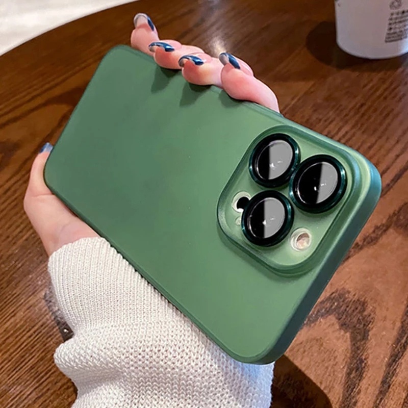 Case Pelindung Lensa Kamera Bahan Kaca Metal Matte Ultra Tipis Untuk iPhone 14 13 12 11 Pro Max 14 Plus