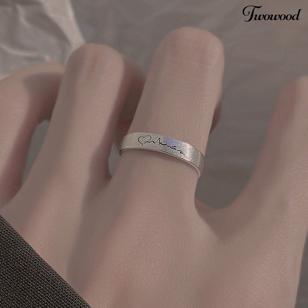 Cincin Model Terbuka Desain Geometrik Electrocardiogram Bahan Tembaga Silver Untuk Wanita