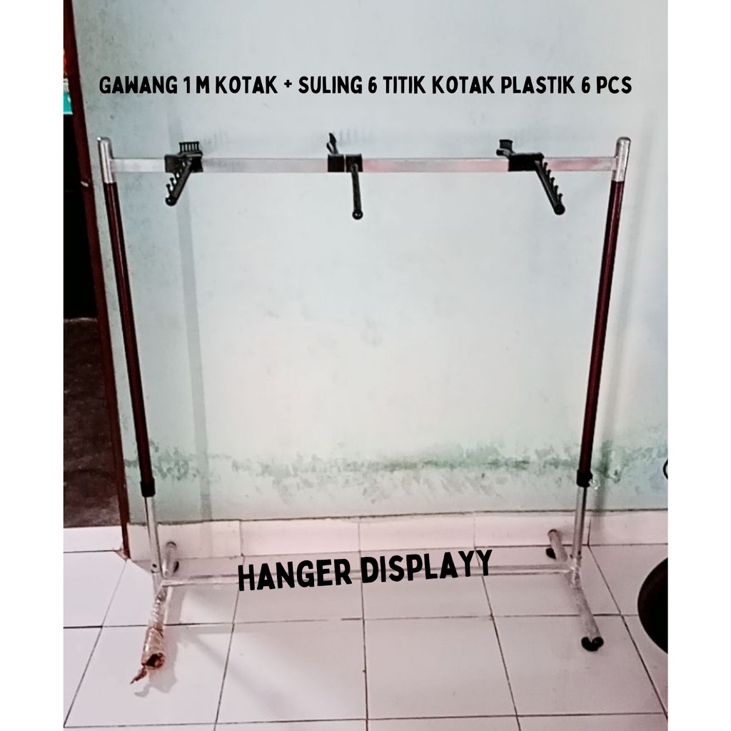 Gawang Gantungan Hanger Baju Set 100 cm ( 1pcs Gawangan 6pcs Suling Kotak Plastik )