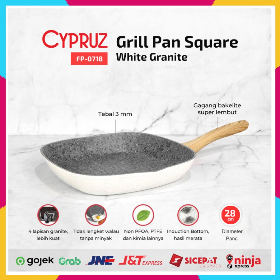 Cypruz FP-0718 Grill Pan 28 cm White Granite Panggangan Induksi