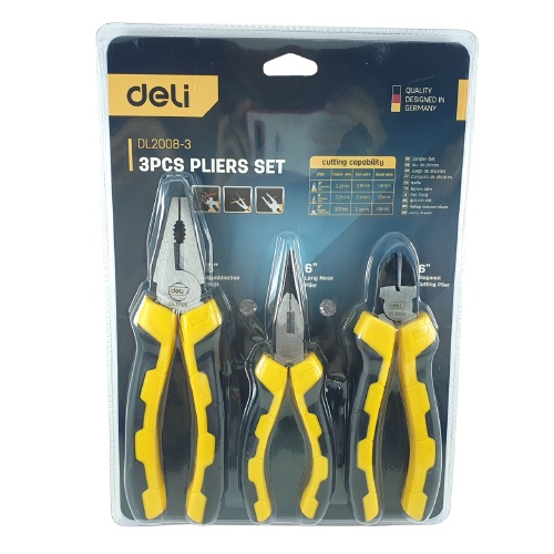 Tang Set Potong Kombinasi Lancip 8 inch 3 pcs Pliers 8inch Deli DL2008-3