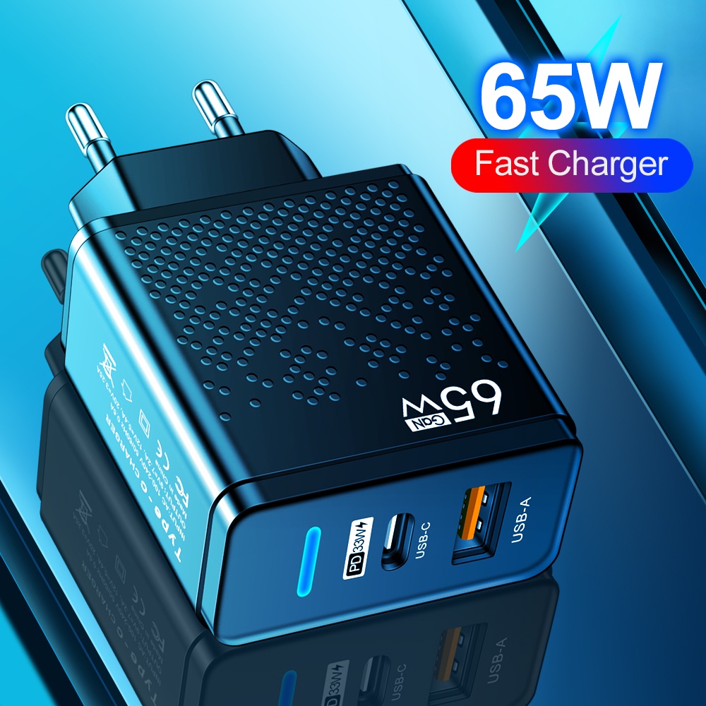 Adapter Charger Multi Port USB + PD 65W 5V 2.4A Fast Charging Plug US / EU / UK Untuk Iphone / Tablet