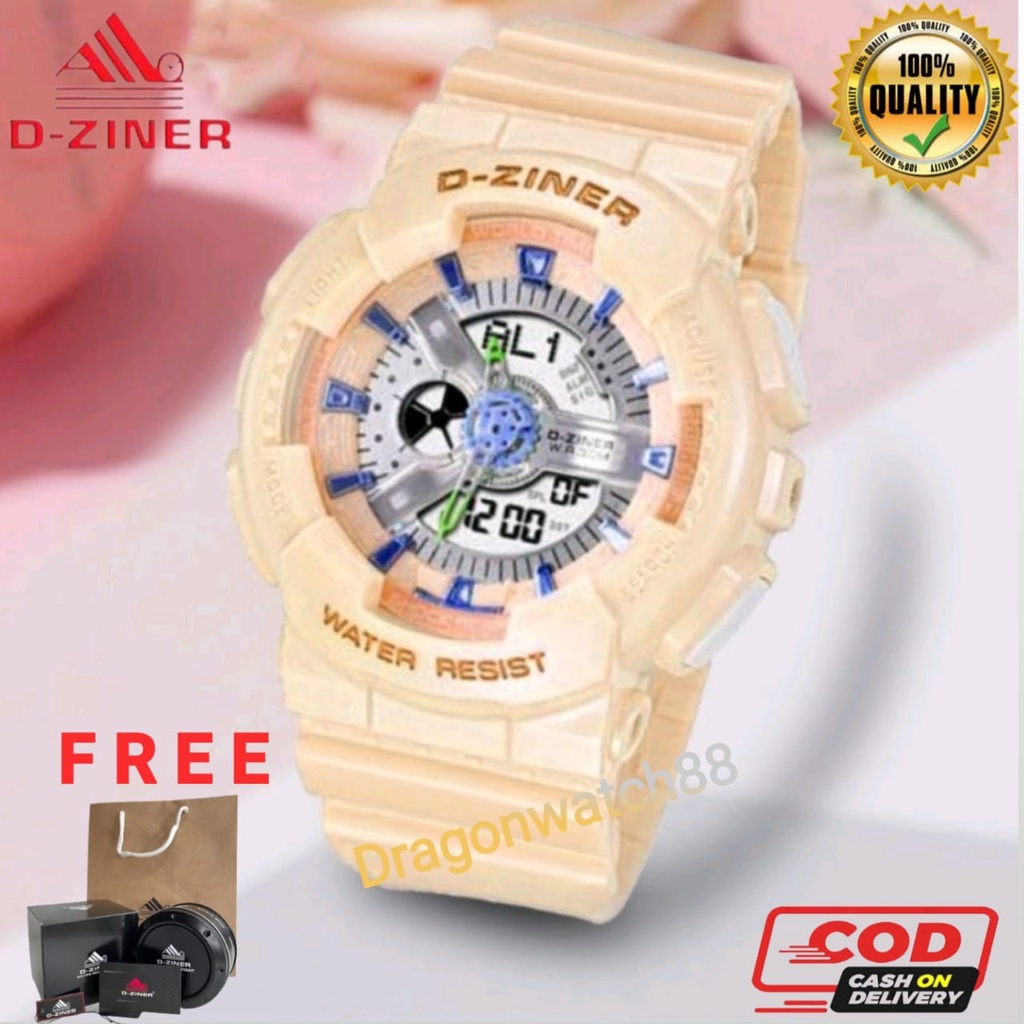 ✅COD JAM TANGAN WANITA DZINER 8066 ORIGINAL ANTI AIR / JAM TANGAN D-ZINER BABY-G DIGITAL DUAL TIME RUBBER SPORTY