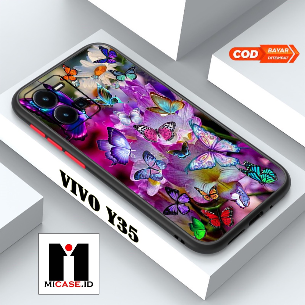 Case VIVO Y35 - Casing VIVO Y35 Fashion Case Terbaru 2022 MI.CASE [ BUTTERFLY ] Soft Case Glass VIVO
