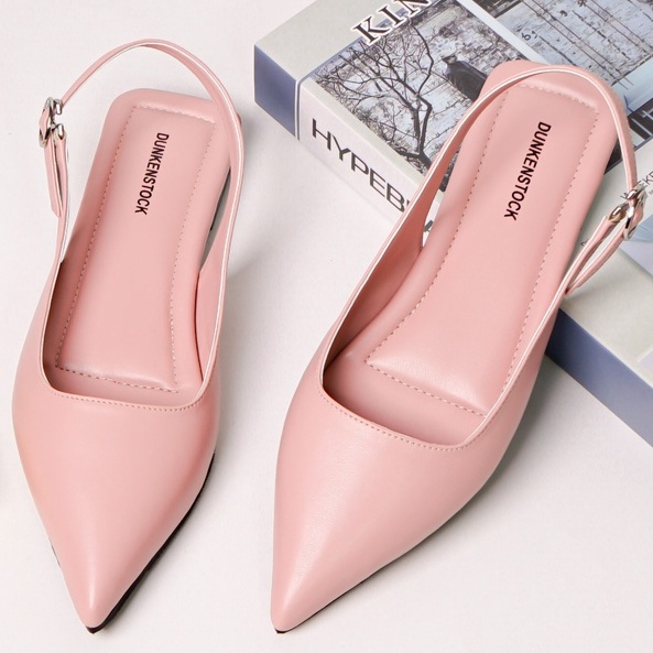 LAPEPA YUK - Dunkenstock MIKHA Sepatu Sandal Wanita Flatshoes 1cm Size 36 - 40 Tidak Licin Flat Shoes untuk Kerja Kantoran Kuliah Casual Belezza 37 38 39 Warna Pink Salem Belleza Kekinian Premium Terbaru Shoes Ori Original Mall Official Store