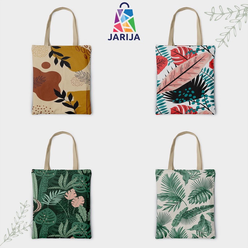 Totebag Kanvas Tote Bag Wanita Canvas Tebal Murah Motif Aesthetic Doodle Daun 2