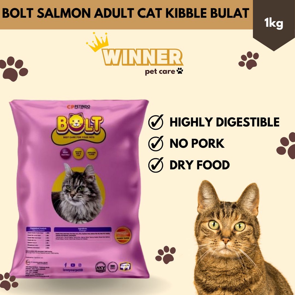 Bolt Salmon Adult Cat Food Kibble Bulat Repack 1kg