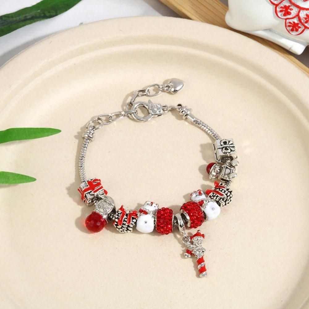 Needway   Gelang Natal Manis Unik Mewah Merek Gadis Hadiah Santa Claus Elk Charms Rantai Tulang Ular Manik-Manik Perhiasan