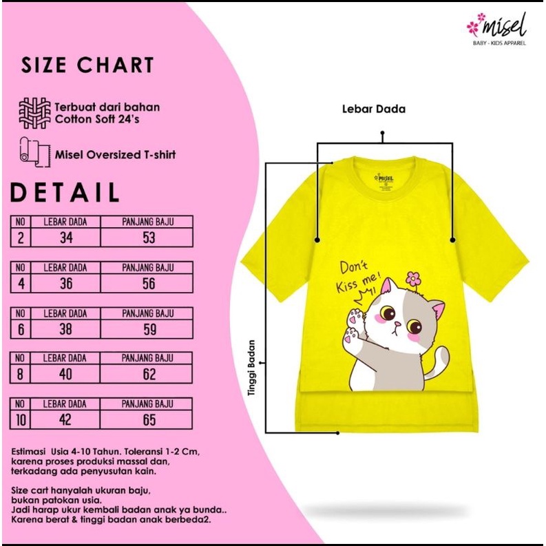 Kaos Oversize Premium Anak Perempuan 2-10 Tahun Motif Lucu