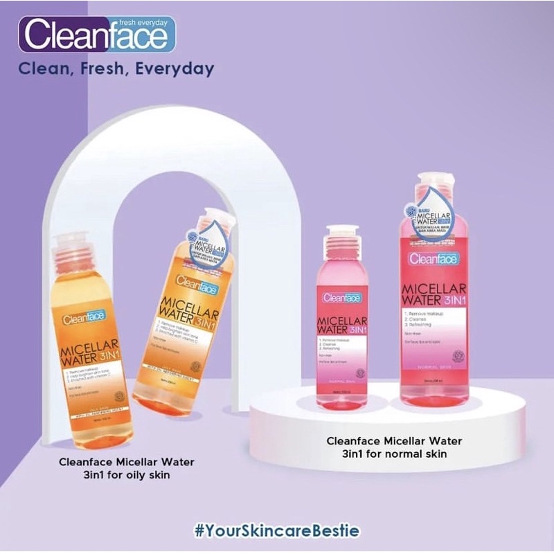 Jual Cleanface Micellar Water 3in1 for Oily Skin dan Normal Skin 100ml ...