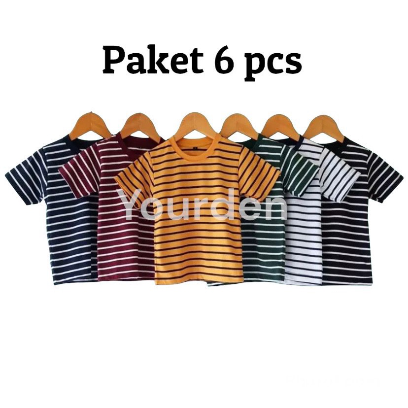 6 pcs kaos salur anak laki laki 1-8 tahun warna random