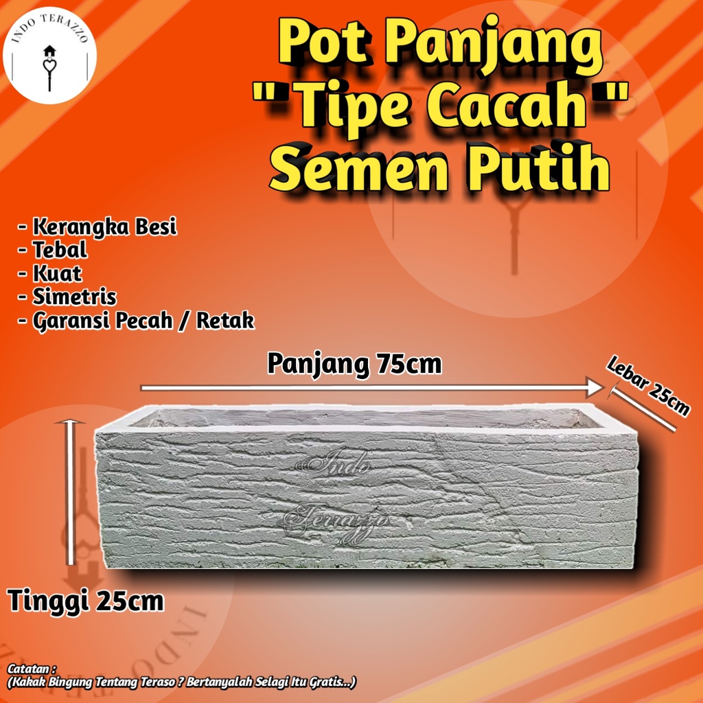 INDO TERAZZO POT PANJANG TANAMAN HIAS UNIK TERAZZO  POT BUNGA BESAR WARNA PUTIH KERAMIK