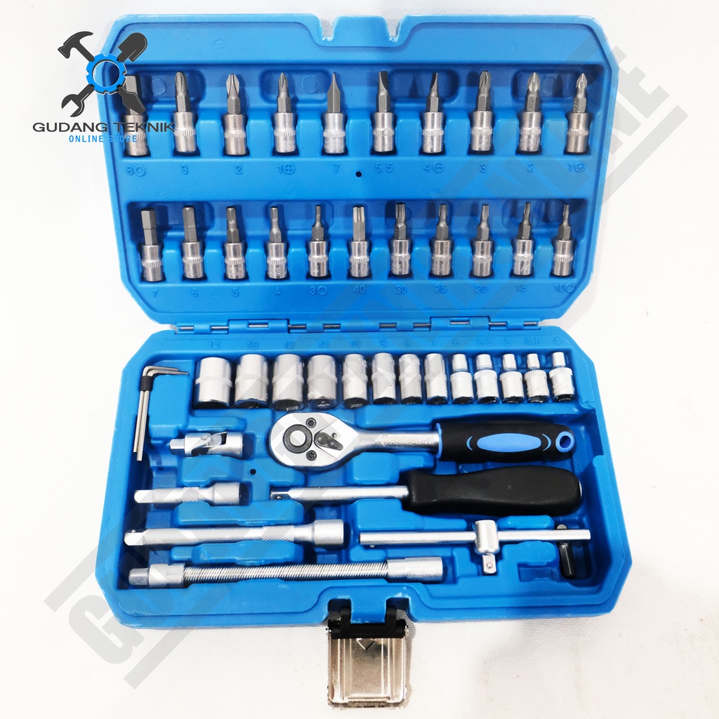 Kunci Shock SET isi 46pcs 24T BZ9846 BENZ WERKZ / Socket Wrench SET 46 Pcs Kunci Sok Sock Chrome BZ 9846 BENZ