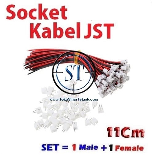 1 SET Konektor Mini Micro JST XH 2.0 PH 11cm 2-Pin 2 Jalur 2P Connector Plug Male Female Panjang 11cm