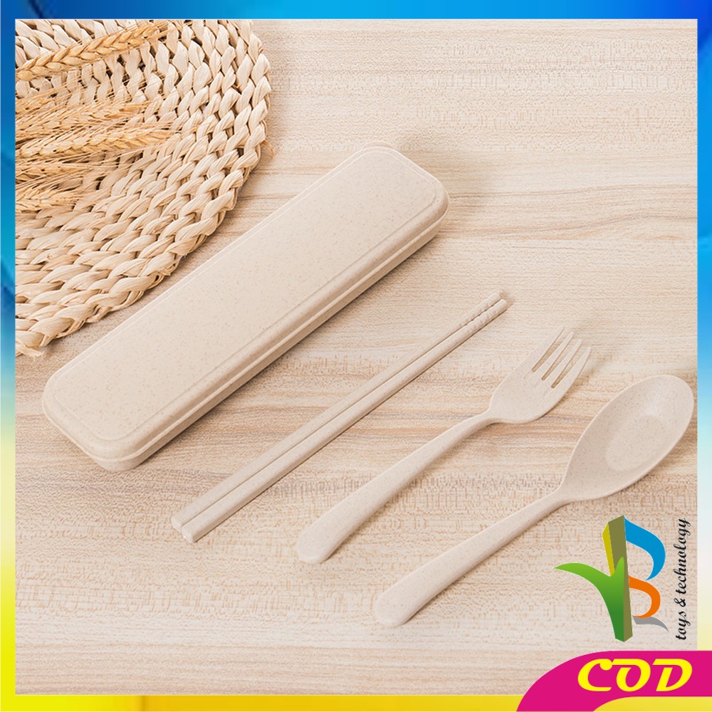 RB-C176 Sendok Garpu Sumpit 3in1 Travel Cutlery Set Alat Makan Set Korea Bahan Jerami Gandum Impor