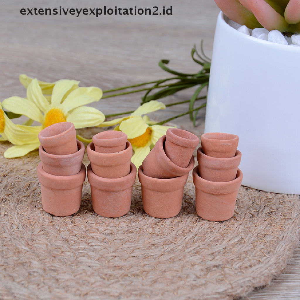 12 Pcs Miniatur pot Bunga Tanah Liat Merah handmade Untuk Rumah Boneka 1: 12