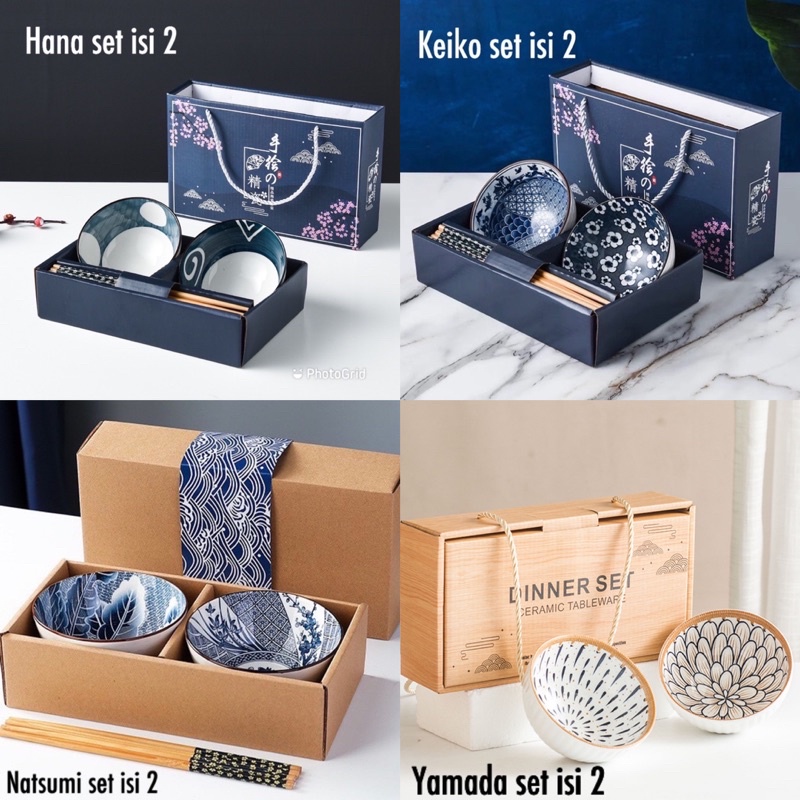 Premium (Mount) Japanese Bowl Set isi 2 / paket mangkok jepang isi 2 banyak varian